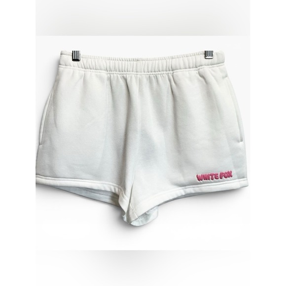 White Fox Boutique Pants - NWT White Fox Boutique With Love White Lounge Shorts Pink Puff Logo XS